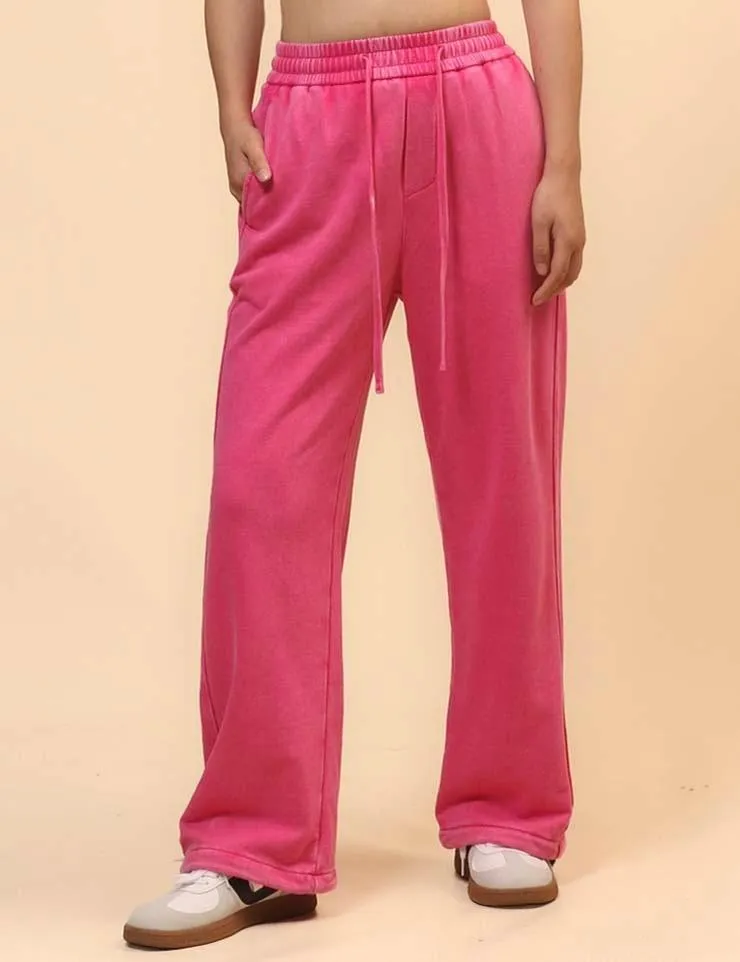 Ladies Slouchy Washed Waist Wide Leg Sweatpants SKP4699