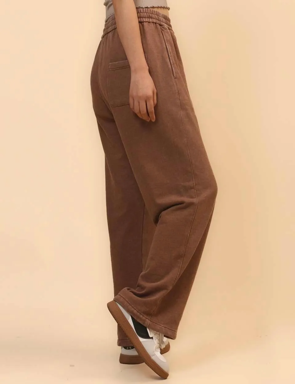 Ladies Slouchy Washed Waist Wide Leg Sweatpants SKP4699