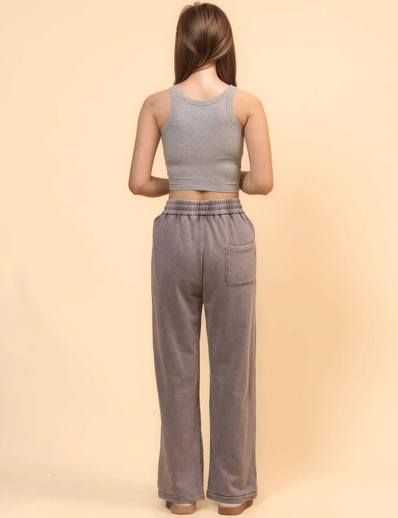 Ladies Slouchy Washed Waist Wide Leg Sweatpants SKP4699