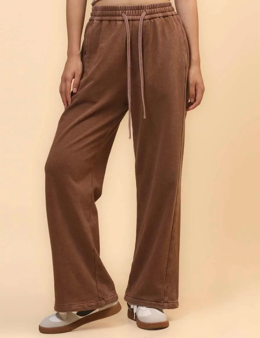 Ladies Slouchy Washed Waist Wide Leg Sweatpants SKP4699