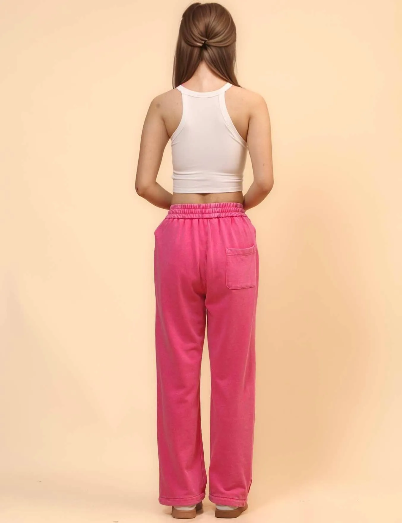 Ladies Slouchy Washed Waist Wide Leg Sweatpants SKP4699