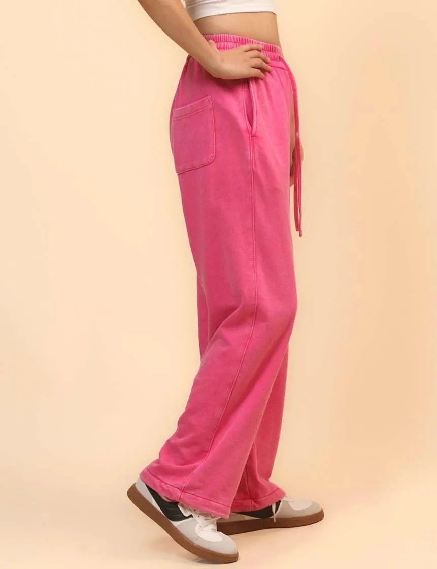 Ladies Slouchy Washed Waist Wide Leg Sweatpants SKP4699