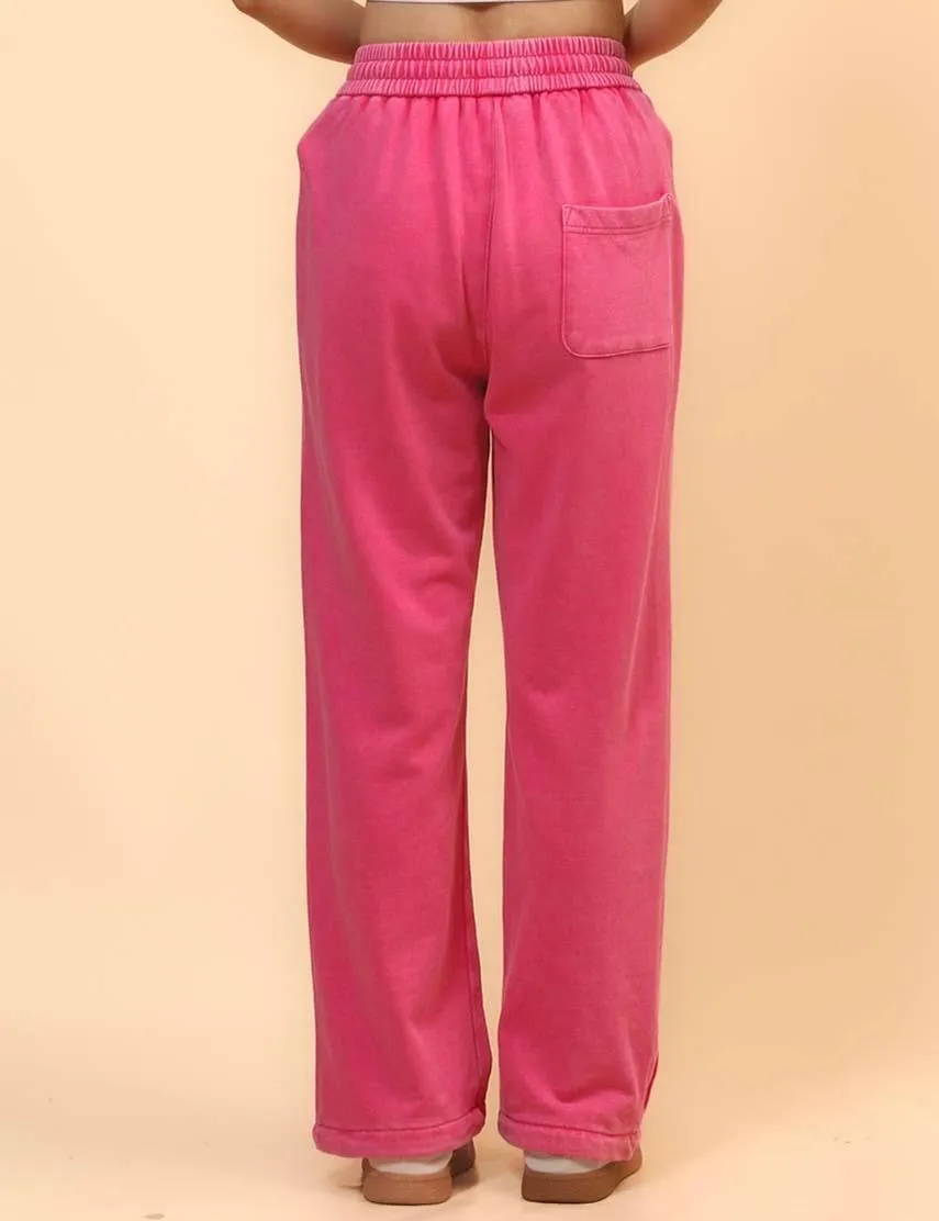 Ladies Slouchy Washed Waist Wide Leg Sweatpants SKP4699