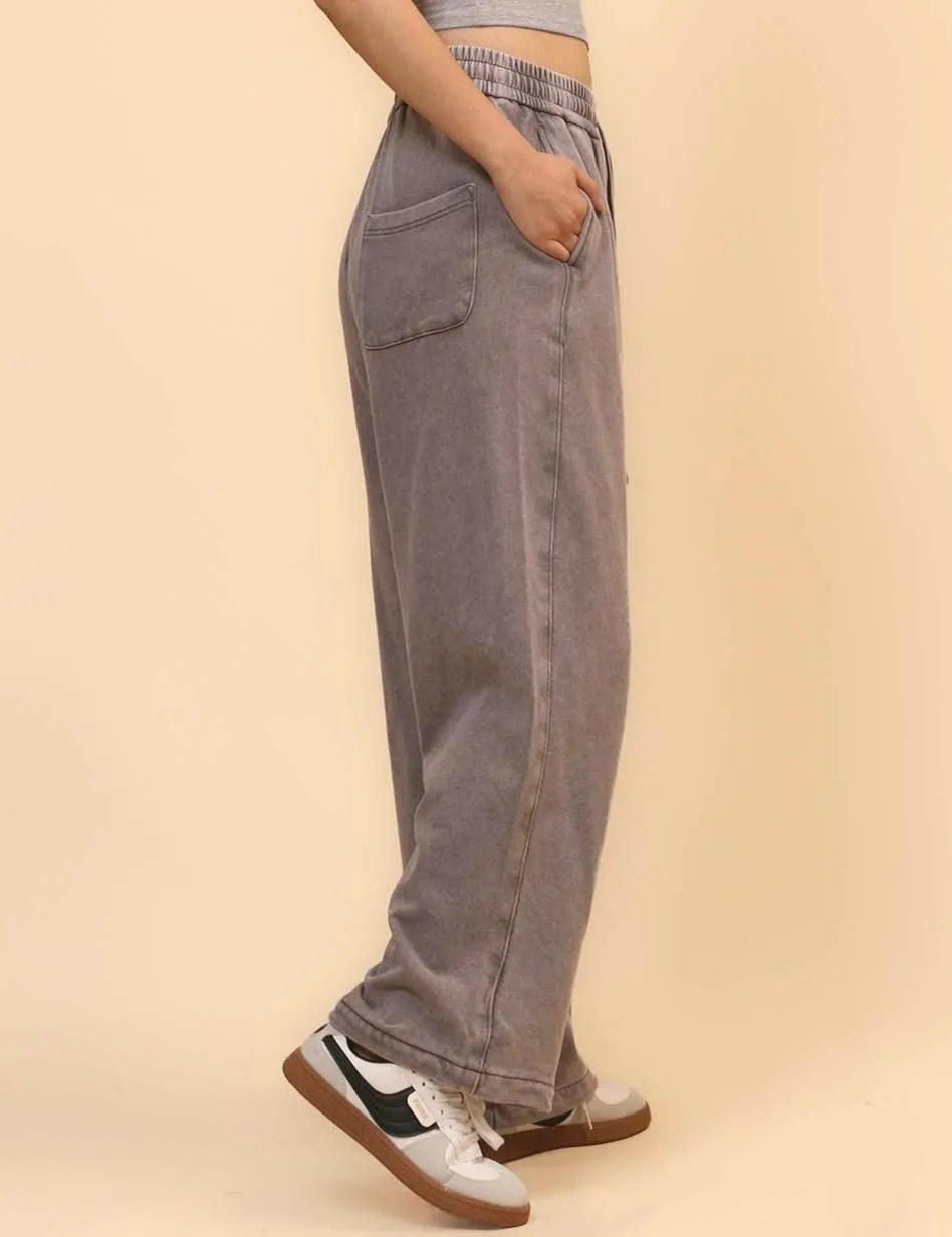 Ladies Slouchy Washed Waist Wide Leg Sweatpants SKP4699