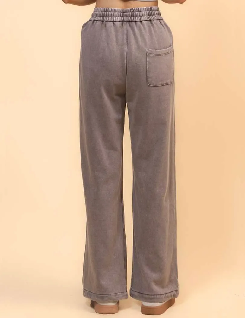 Ladies Slouchy Washed Waist Wide Leg Sweatpants SKP4699