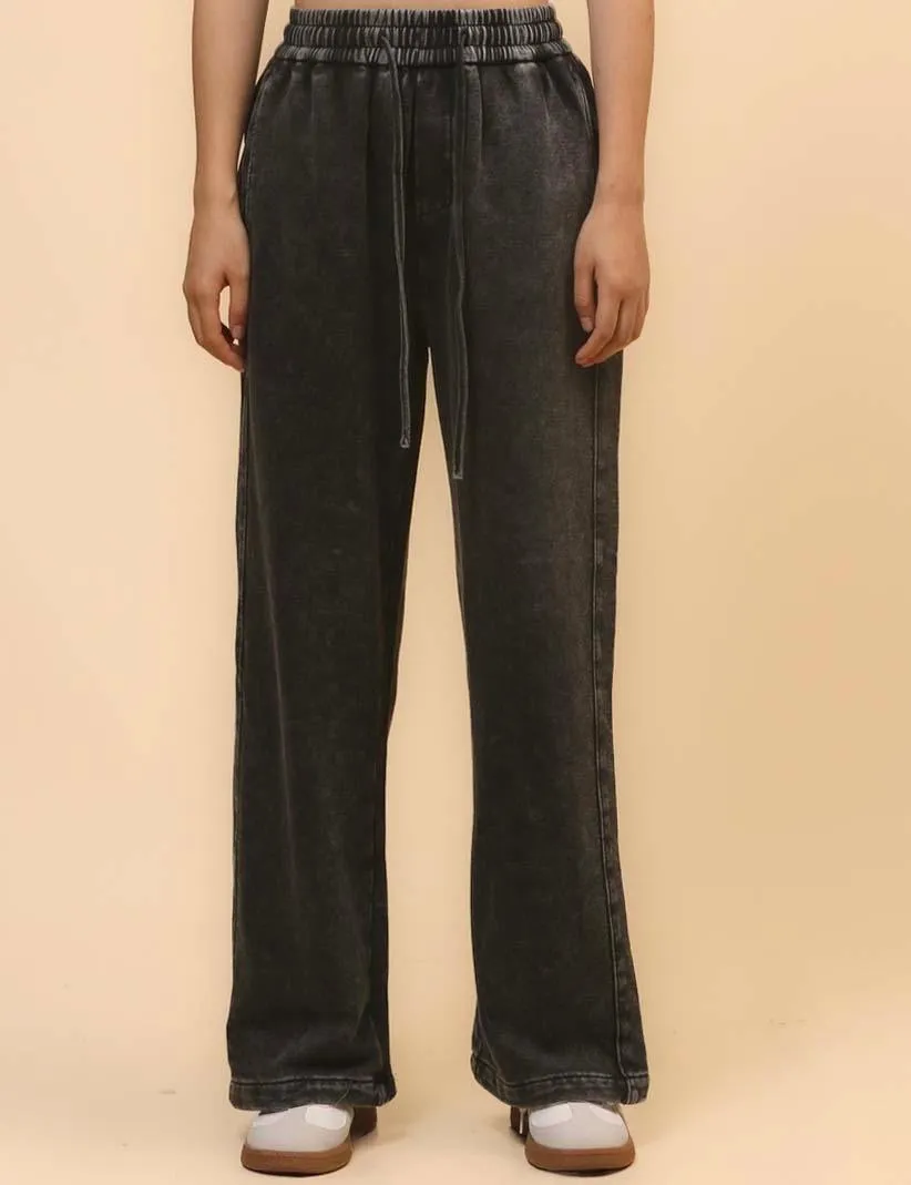 Ladies Slouchy Washed Waist Wide Leg Sweatpants SKP4699