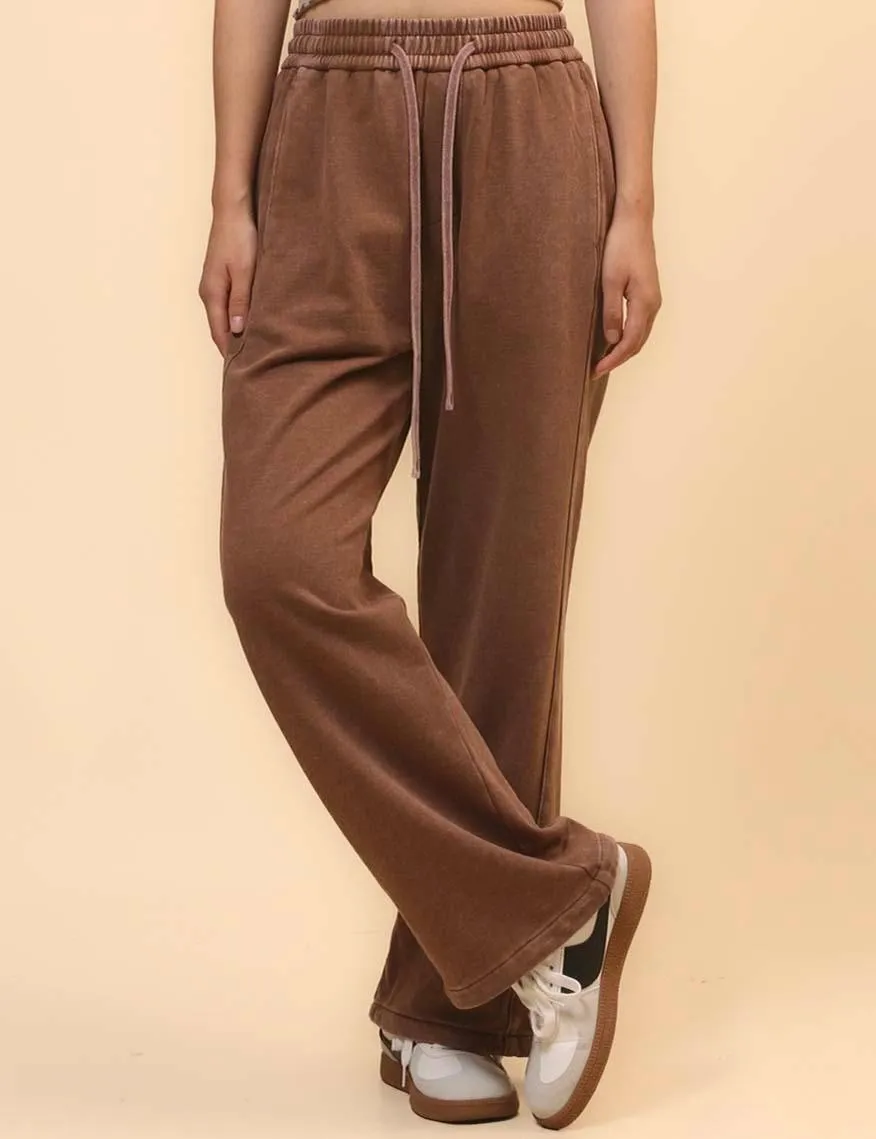 Ladies Slouchy Washed Waist Wide Leg Sweatpants SKP4699