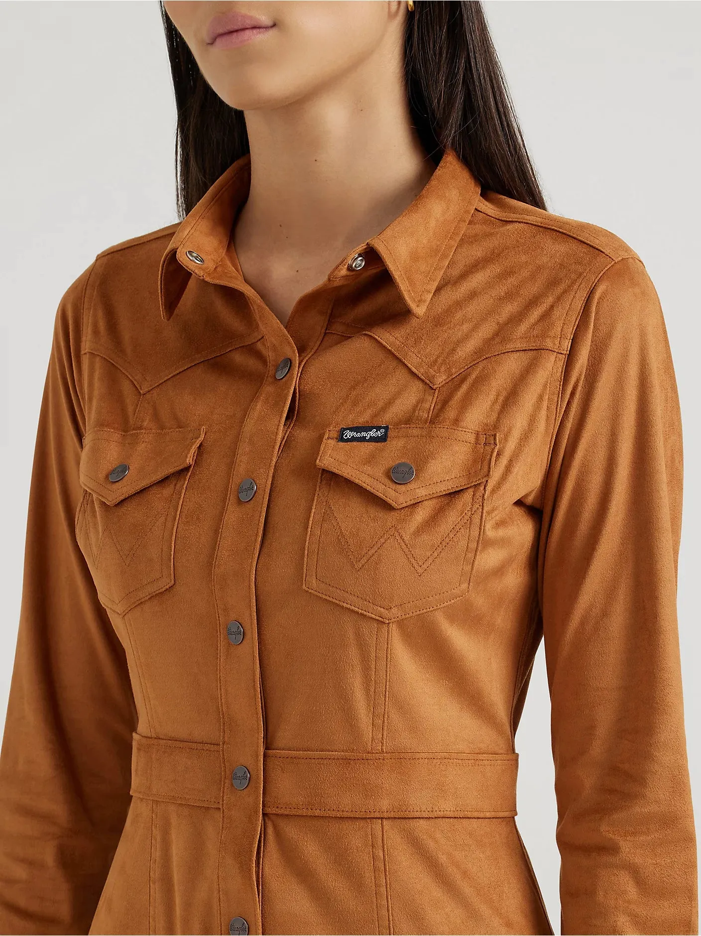 Ladies Wrangler Sueded Western Snap Shirt Dress - 112356668