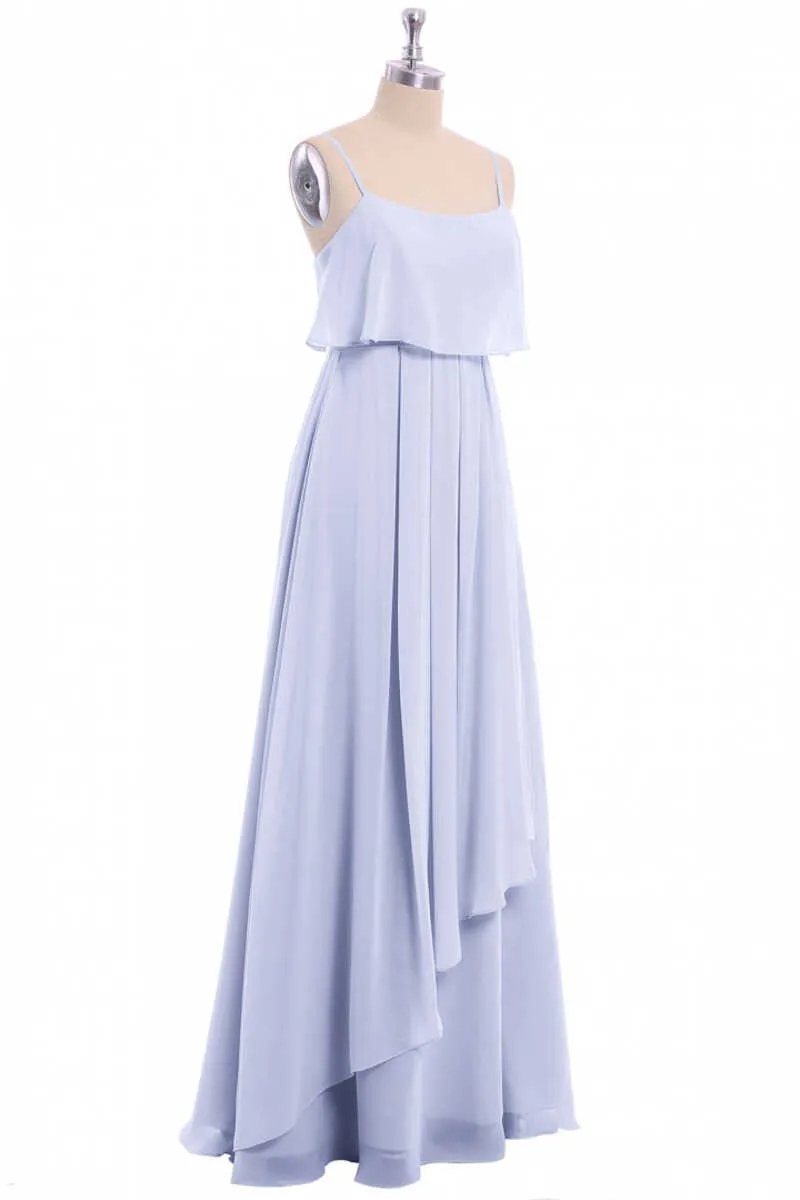 Lavender Chiffon Spaghetti Straps Ruffled A-Line Long Dress