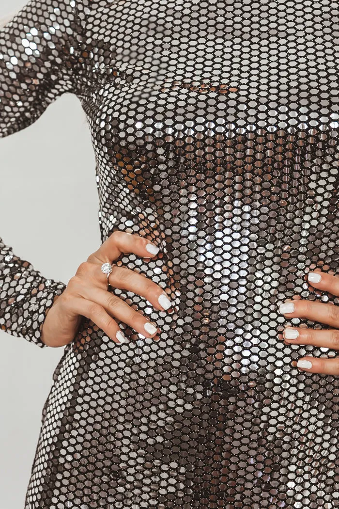 Liquid Metal Sequin Mini Dress - Silver