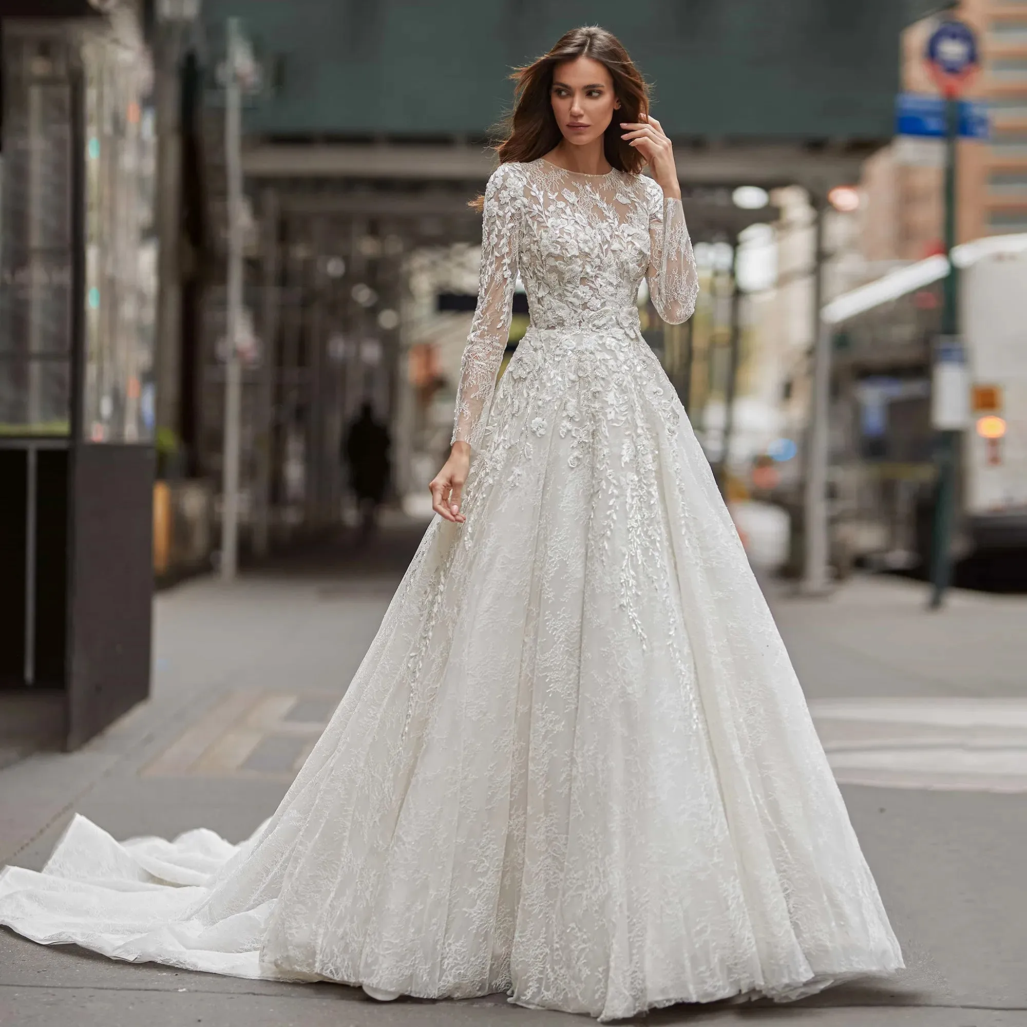 Louis Novias Sequined A-Line Long Sleeve Wedding Dress