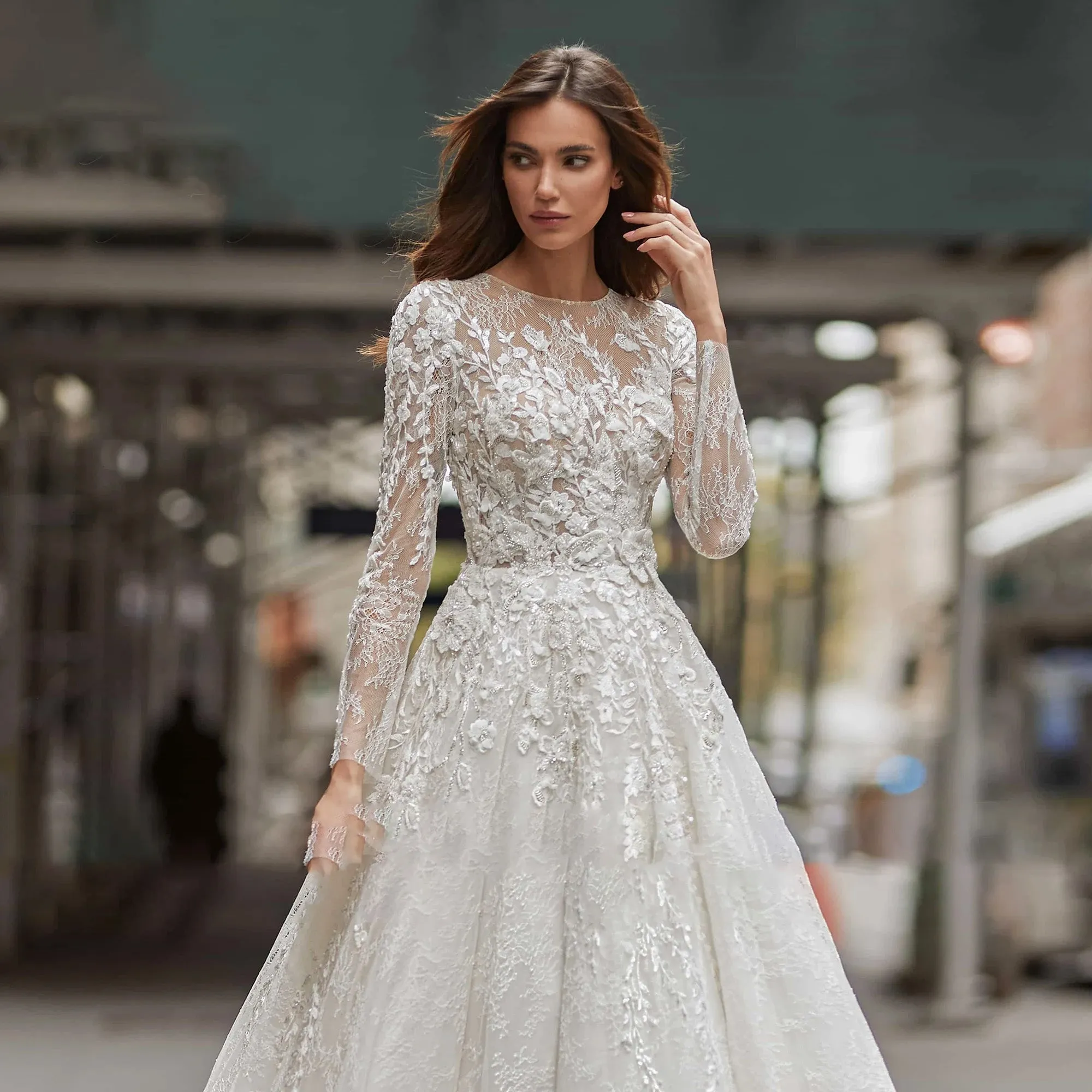 Louis Novias Sequined A-Line Long Sleeve Wedding Dress