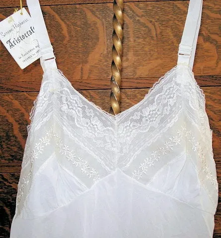 LUXURIOUS Vintage 50s Slip Frothy 15 inch Lace Hem Beautiful Lingerie Pin Up Style Bridal Clothing Original Tag Serene Highness Aristocraft