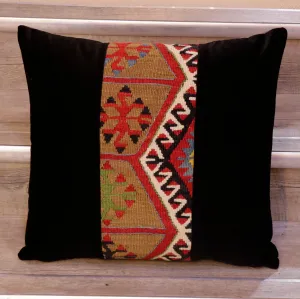 Medium contemporary classic Turkish kilim & velvet cushion - 309088