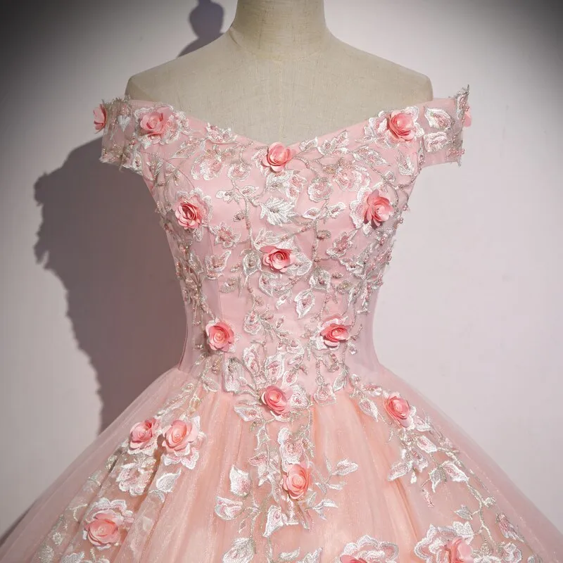 Off The Shoulder Sweet Floral Print Quinceañera Dress