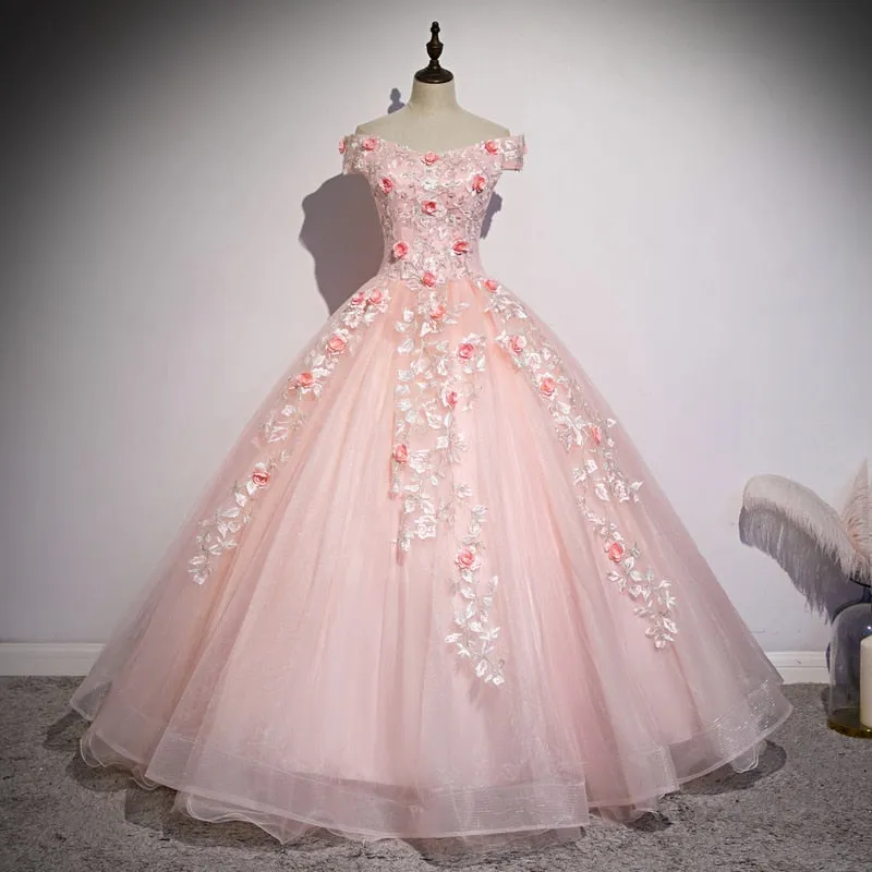 Off The Shoulder Sweet Floral Print Quinceañera Dress