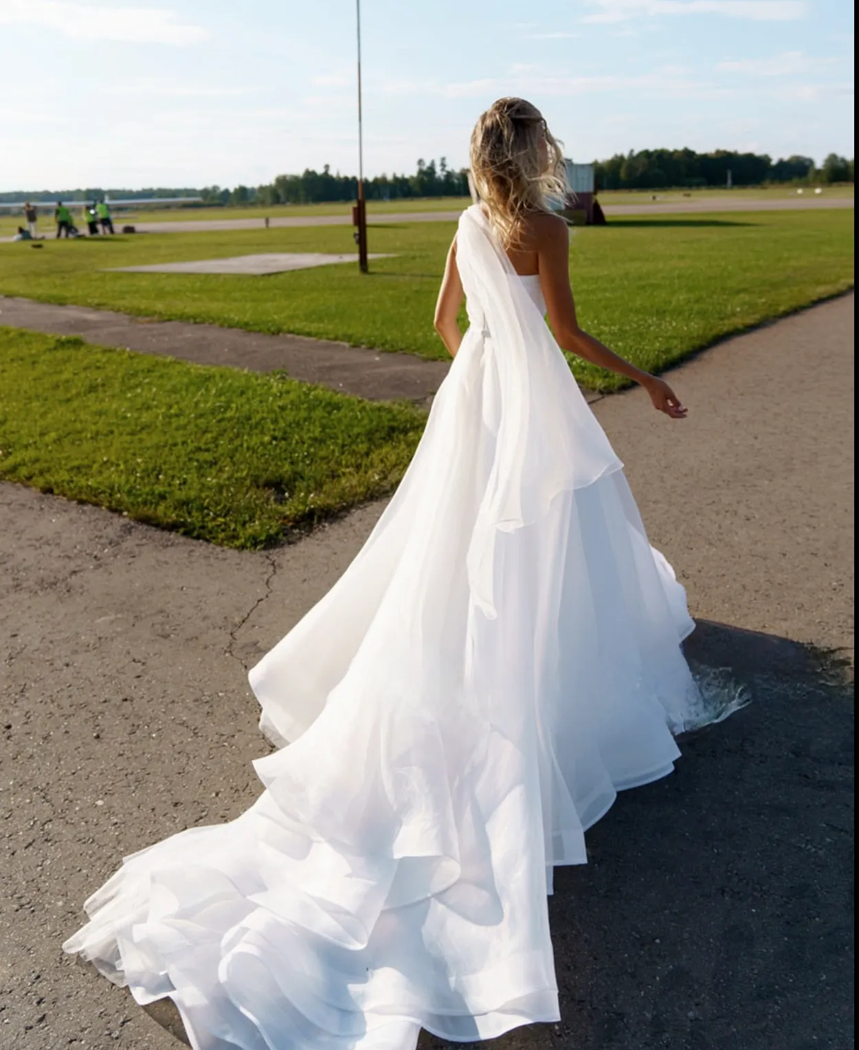 One Shoulder A-line Ruched Organza Princess Wedding Bridal Gown