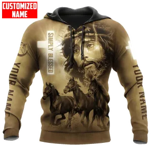 Personalized Name Horse Simply Blessed Printed Unisex Hoodie