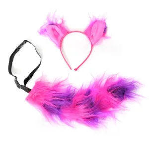 Pink & Purple Cheshire Grinning Cat Style Headband and Tie Dress Up Set