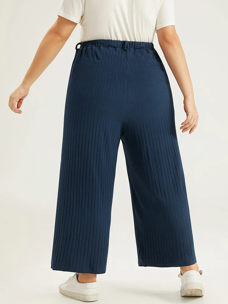 Plain Textured Wide Leg Sweatpants