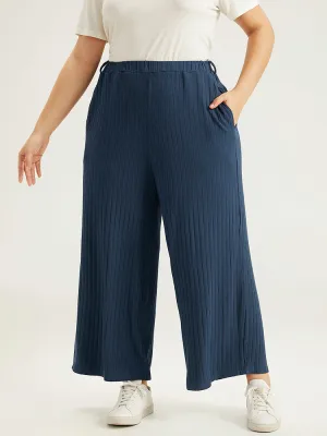 Plain Textured Wide Leg Sweatpants