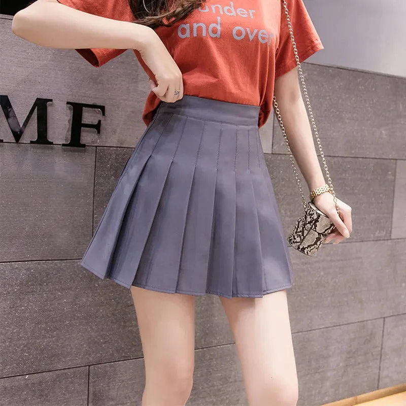 Pleated Zipper High Waist A-Line Mini Skirts