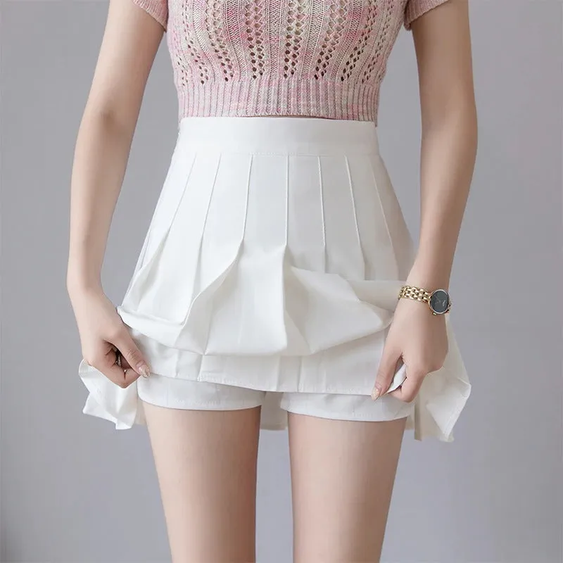 Pleated Zipper High Waist A-Line Mini Skirts