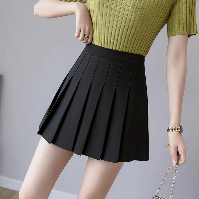 Pleated Zipper High Waist A-Line Mini Skirts