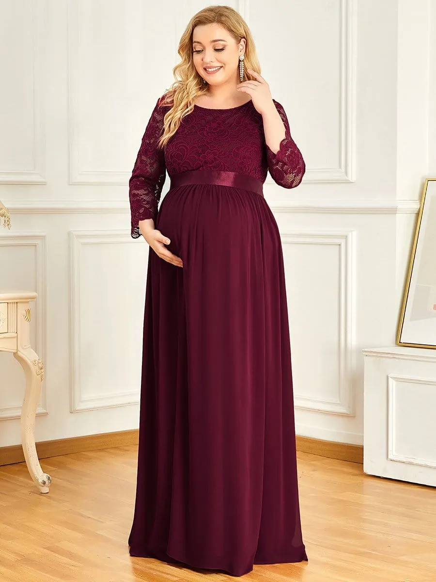 Plus Size Sweetheart 3/4 Sleeve Floor-Length Lace Maternity Dress