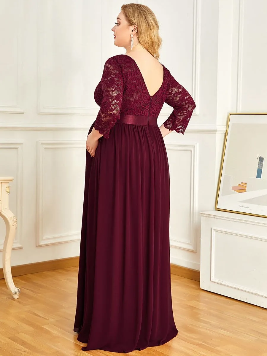 Plus Size Sweetheart 3/4 Sleeve Floor-Length Lace Maternity Dress