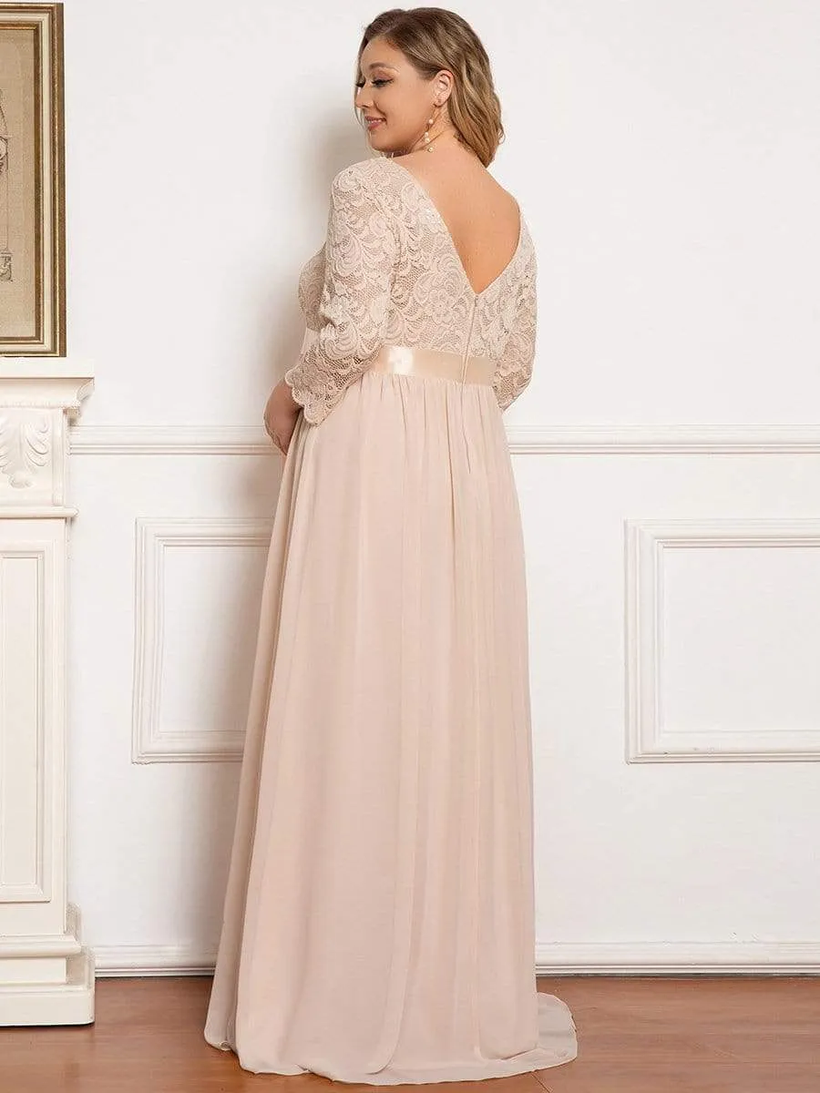 Plus Size Sweetheart 3/4 Sleeve Floor-Length Lace Maternity Dress