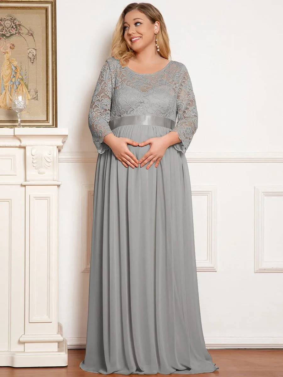 Plus Size Sweetheart 3/4 Sleeve Floor-Length Lace Maternity Dress