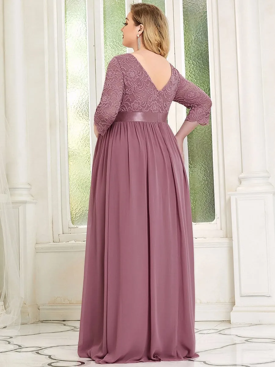 Plus Size Sweetheart 3/4 Sleeve Floor-Length Lace Maternity Dress