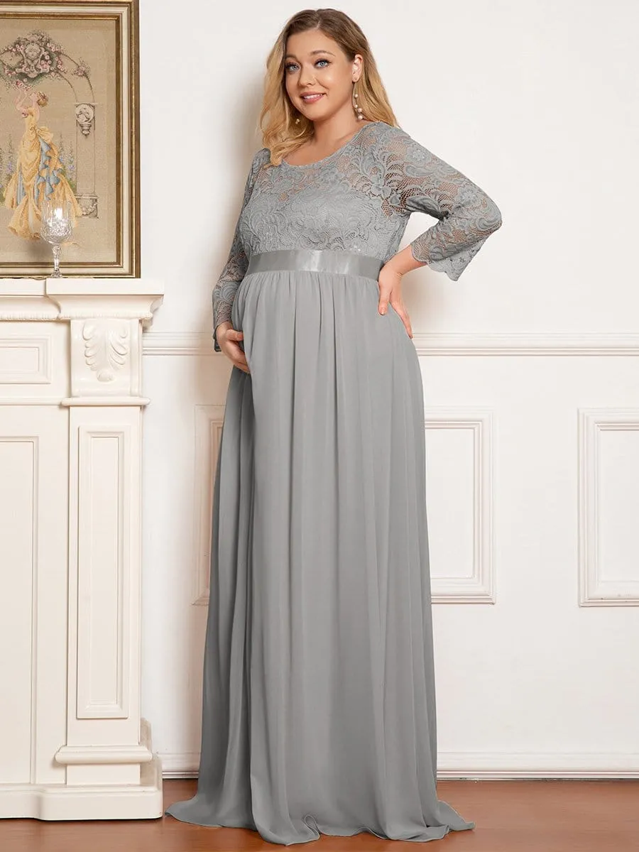 Plus Size Sweetheart 3/4 Sleeve Floor-Length Lace Maternity Dress