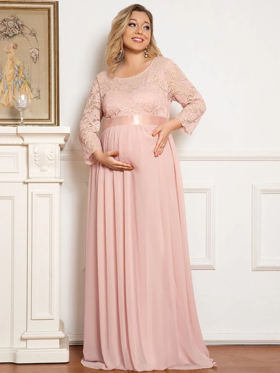 Plus Size Sweetheart 3/4 Sleeve Floor-Length Lace Maternity Dress