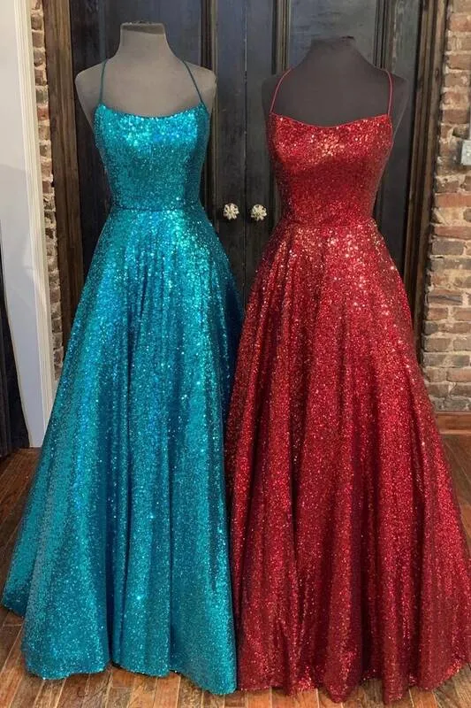 Princess A-line Sequins Long Prom Dress