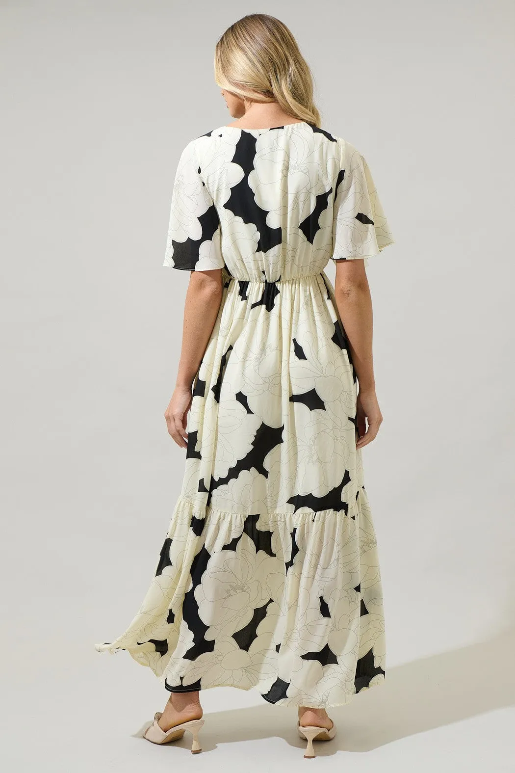 Quinsy Floral Pismo Button Down Flutter Maxi Dress