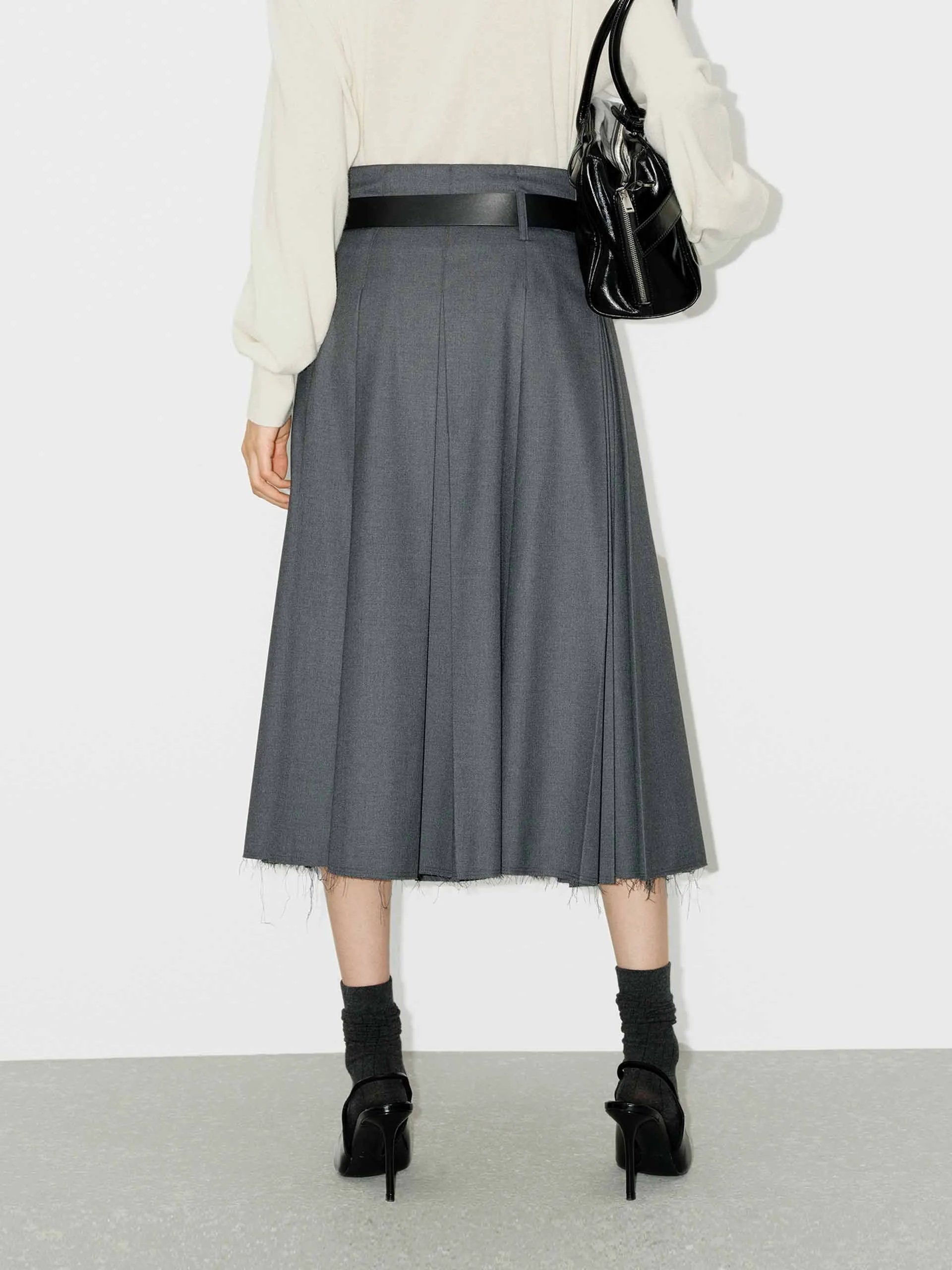 Raw Hem Pleated Skirt