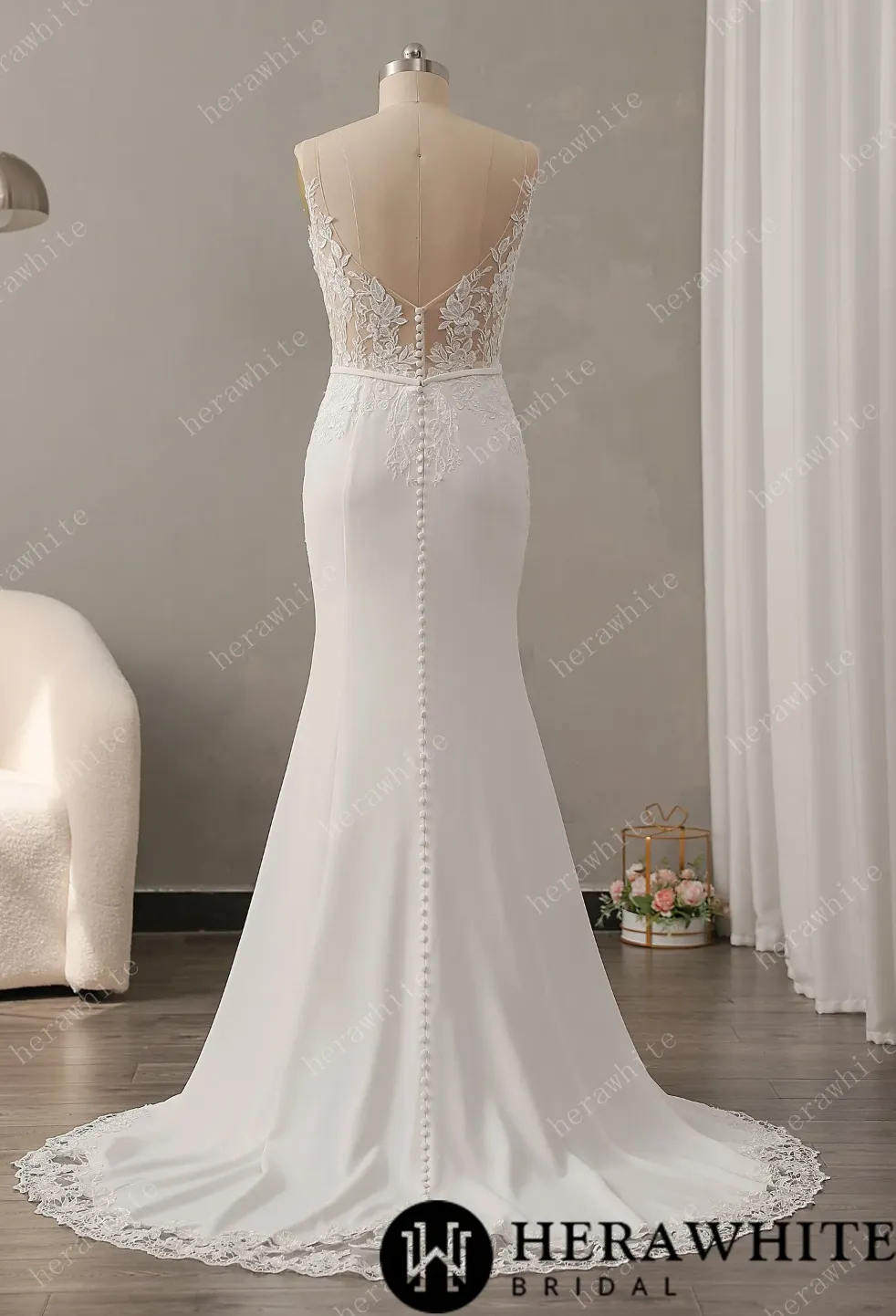 Romantic Lace Sheath Wedding Dress with Low Back