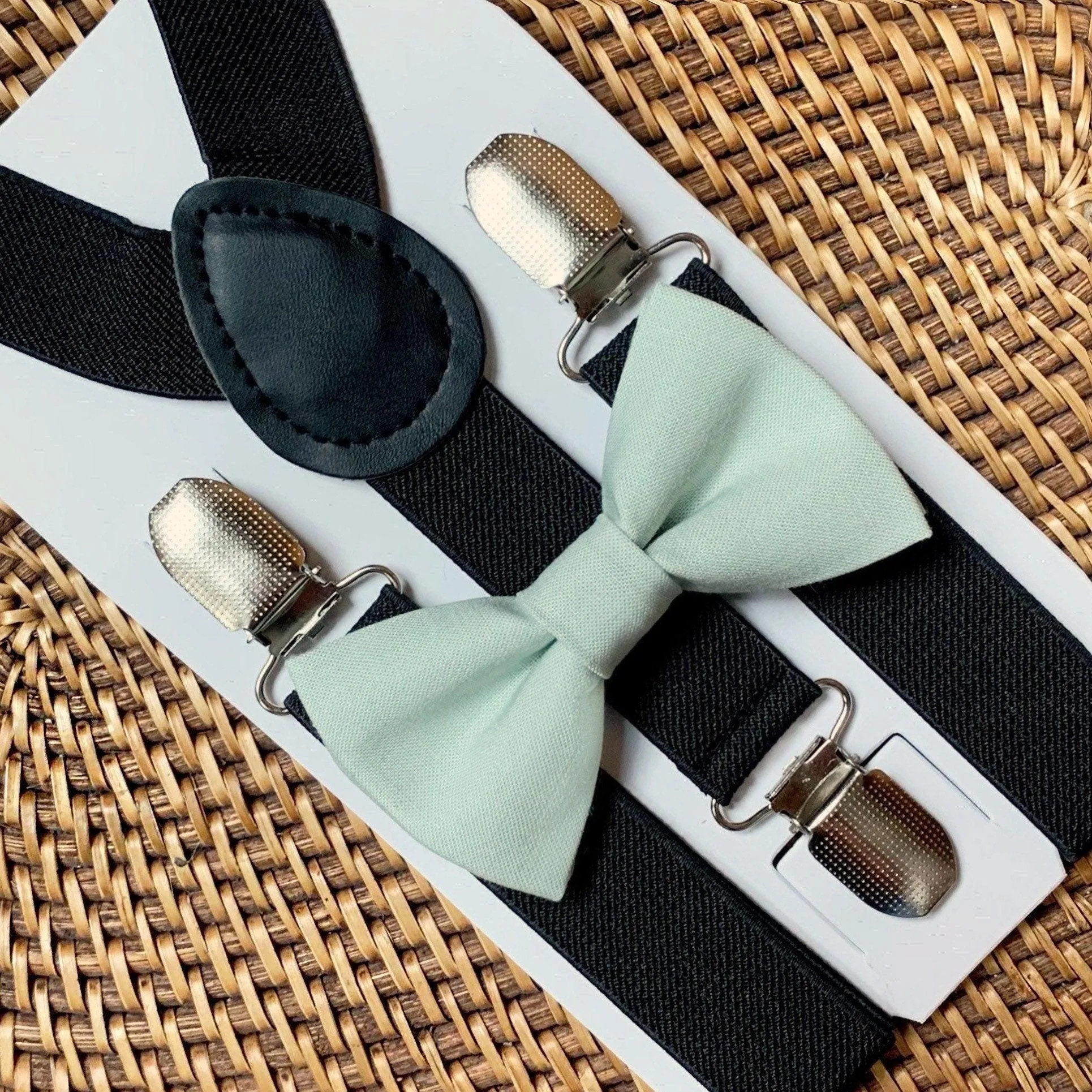 Sage Bow Tie & Black Suspenders Set