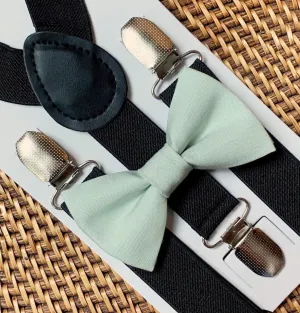 Sage Bow Tie & Black Suspenders Set