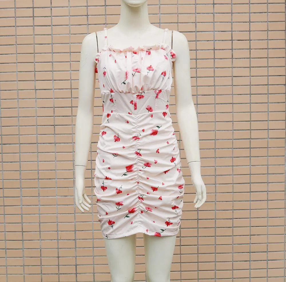 Slim sexy dress with printed suspenders