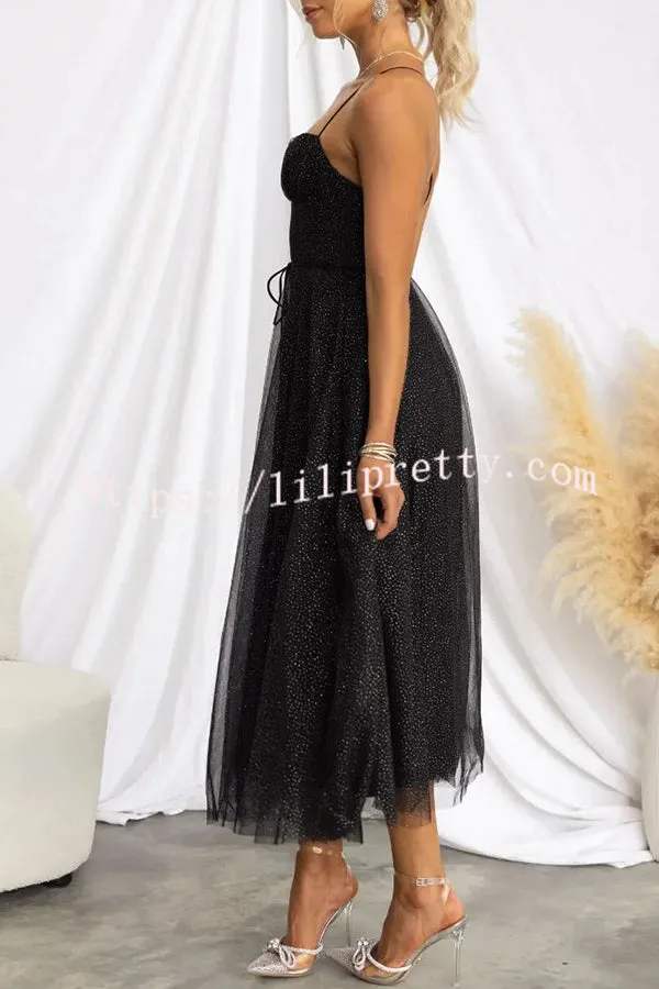 Sparkle Up You Life Tulle Suspenders Party Midi Dress