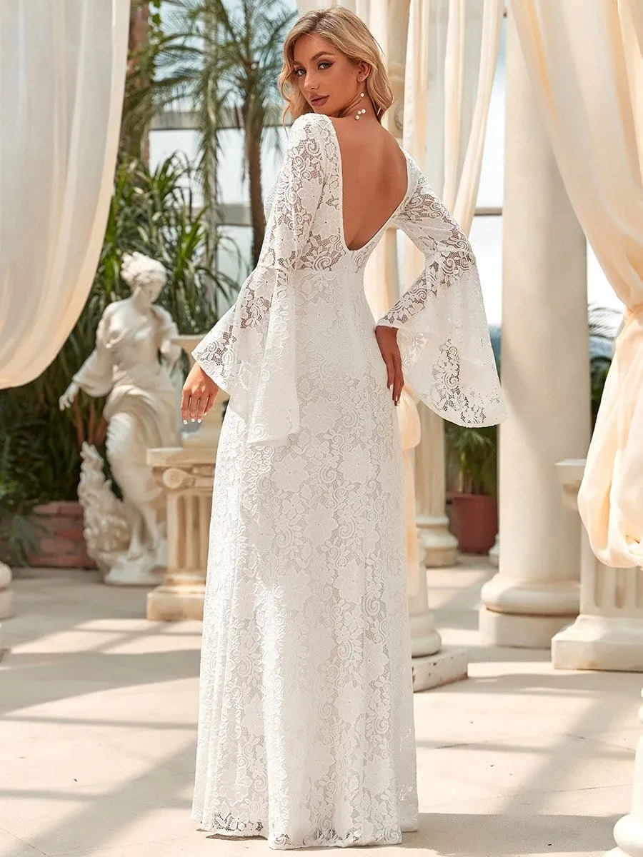 Sweetheart All-Over Lace Long Sleeve A-line Wedding Dress