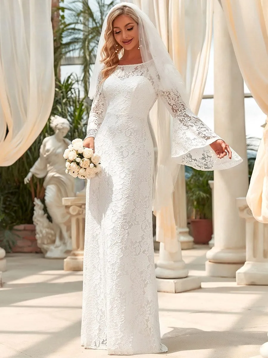 Sweetheart All-Over Lace Long Sleeve A-line Wedding Dress