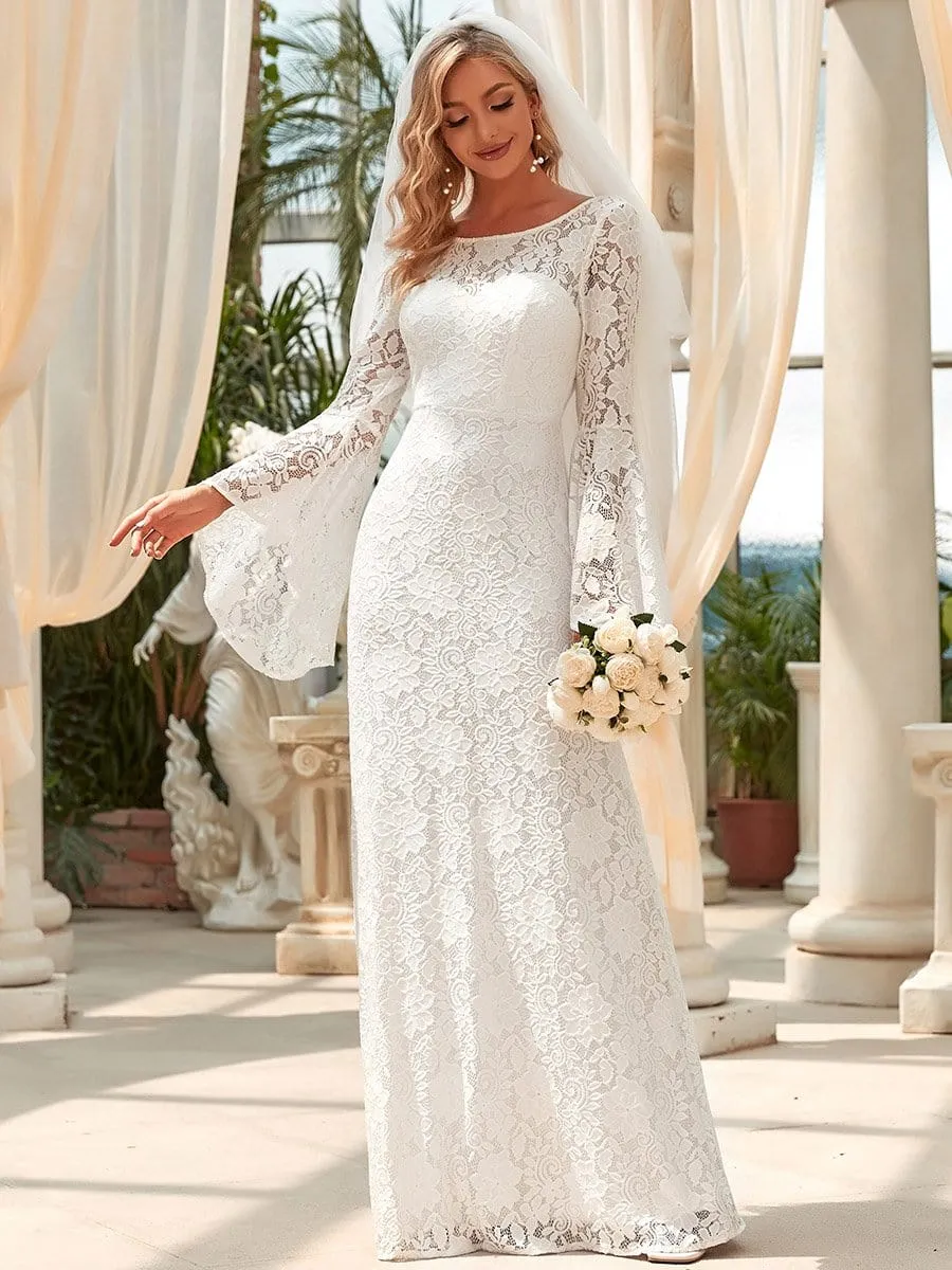 Sweetheart All-Over Lace Long Sleeve A-line Wedding Dress