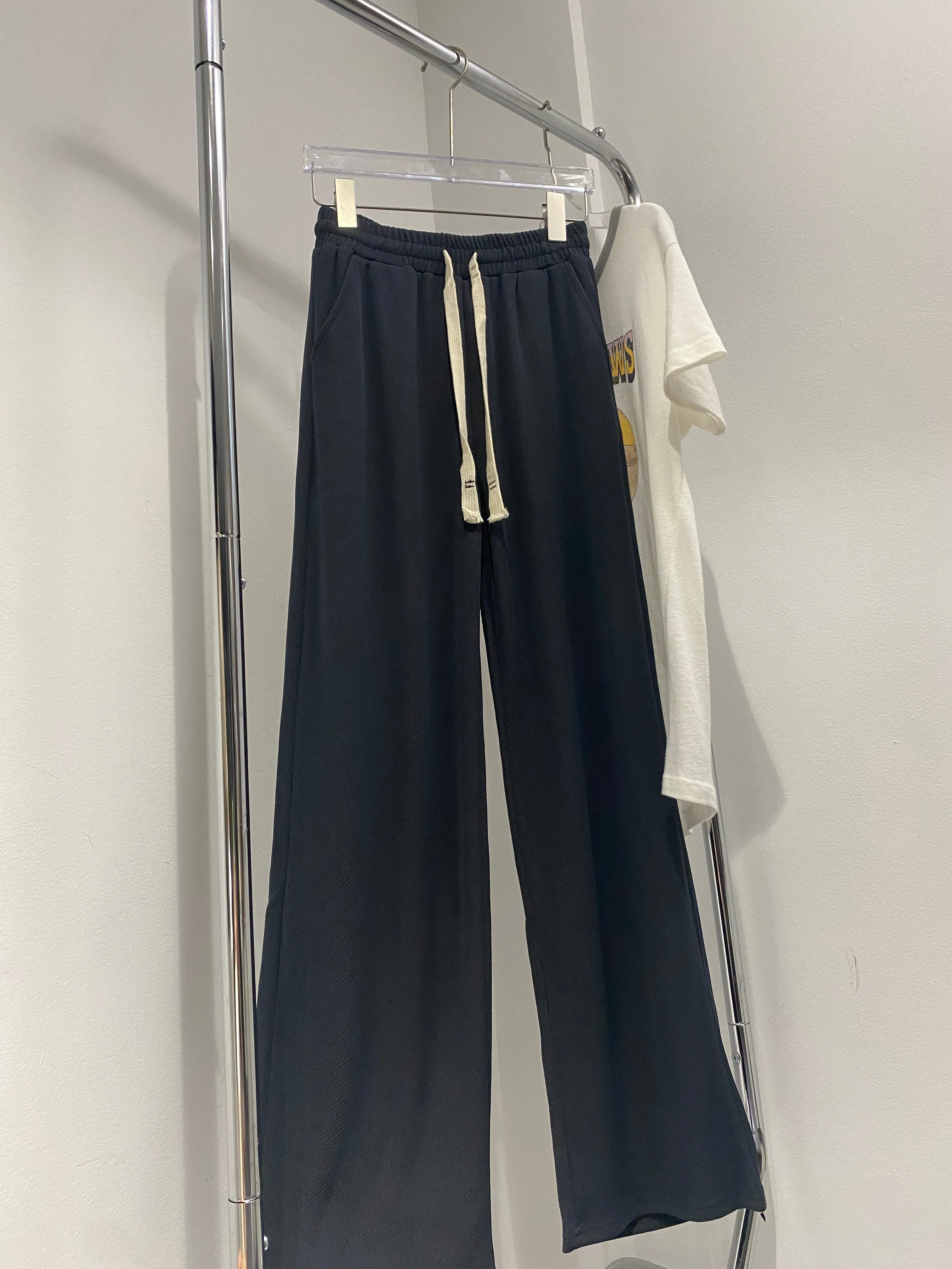 Textured Wide Leg Sweatpants - Smoke