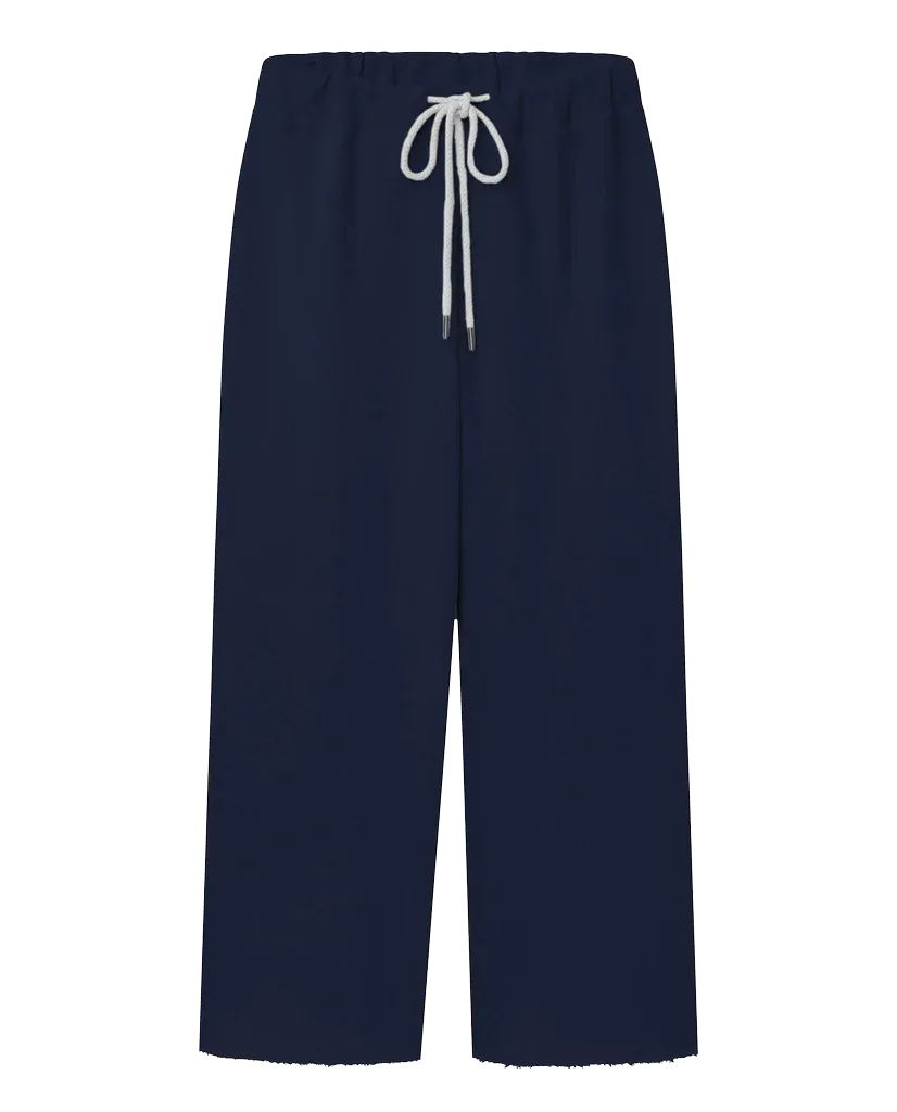 The Wide Leg Cropped Sweatpant. -- True Navy