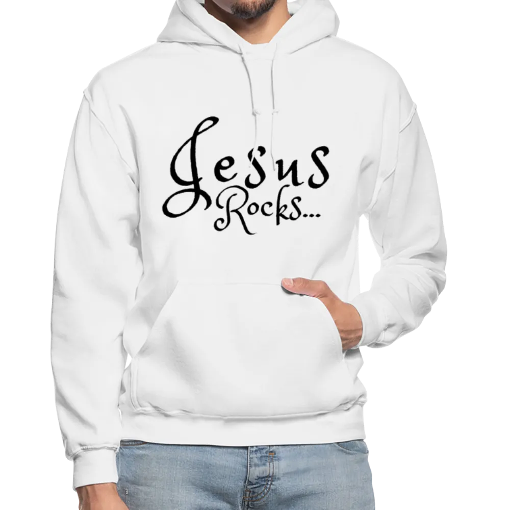 Uniquely You Mens Hoodie - Pullover Hooded Sweatshirt -Black Graphic/Jesus Rocks