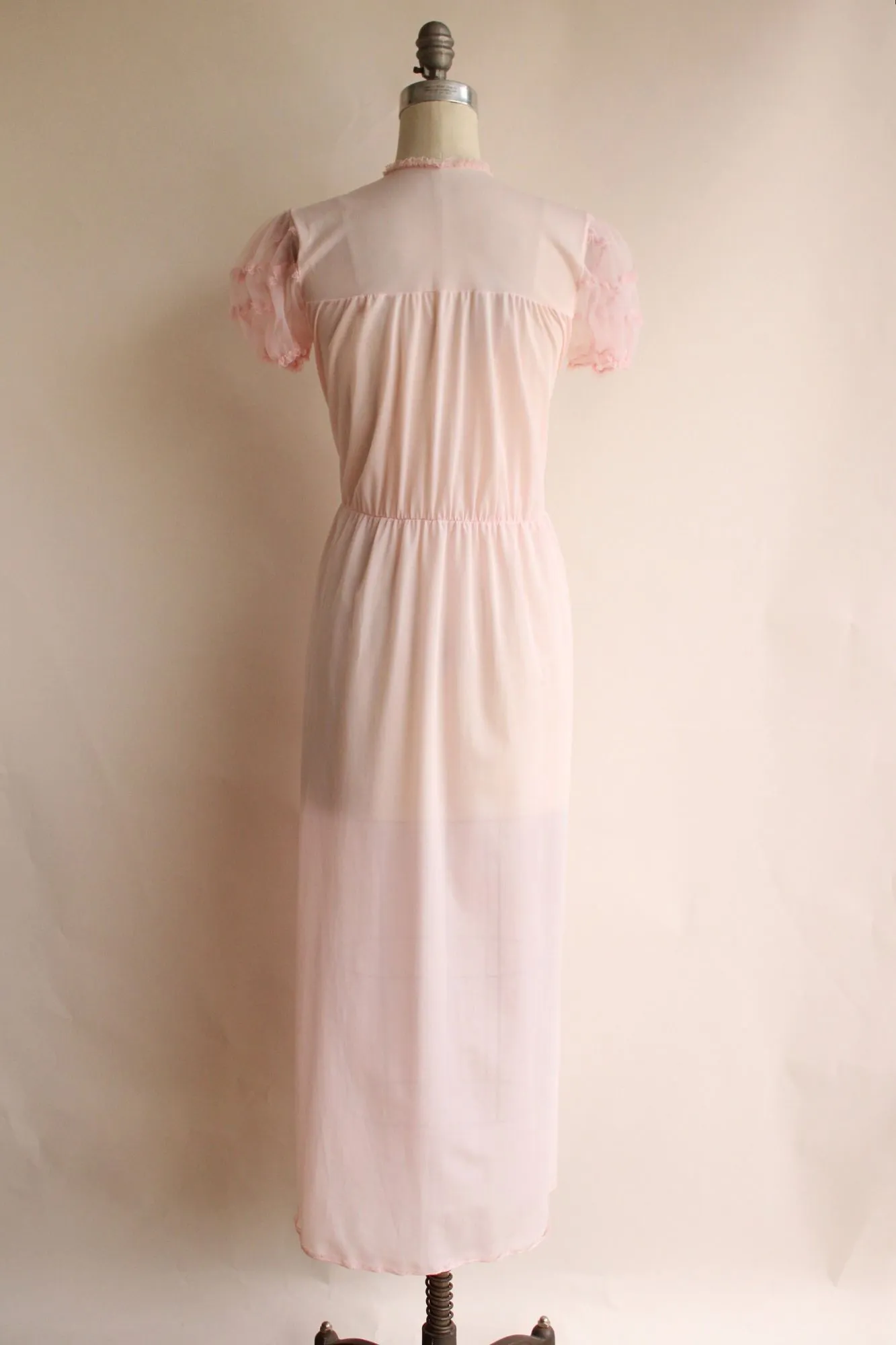 Vintage 1950s  Pink Nylon Nightgown with Lace Trim